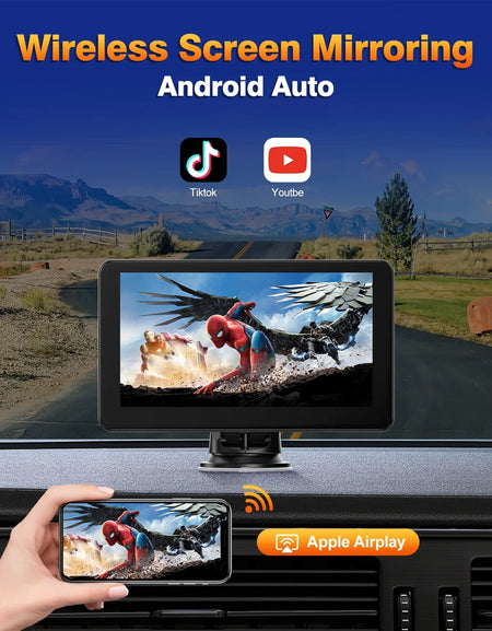 Toguard 6.86" Portable Wireless Car Stereo Receiver Carplay & Android Auto Screen with 2.5K Dash Cam, 1080P Backup Camera, GPS Navigation for Car Bluetooth, Airpay, AUX/FM, Googel, Siri, 64GB SD Card