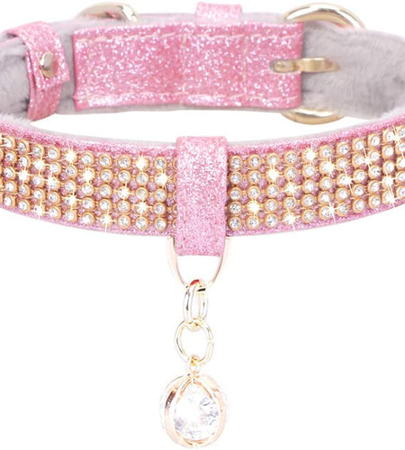 Cat Collar, Dog Collar, [Bling Rhinestones] Premium PU Leather with Pendant Adjustable Collars for Cat and Small to Medium Dog