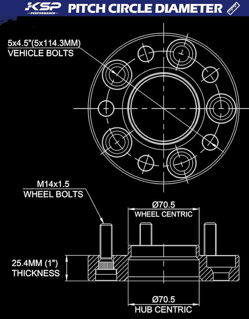 Load image into Gallery viewer, KSP 5X4.5 Mustang Wheel Spacers,25Mm Thick M14X1.5 Thread Pitch 70.5Mm Hub Bore Tire Spacers Adpters Fit for 2015-2022 Ford Mustang GT500 GT350 Mach 1,Package of 4(Black)
