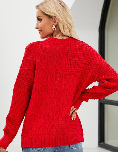 Load image into Gallery viewer, Casual Round-neck Pullover Sweater Fall Winter Solid Color Cable-knot Pattern Tops Women Clothing
