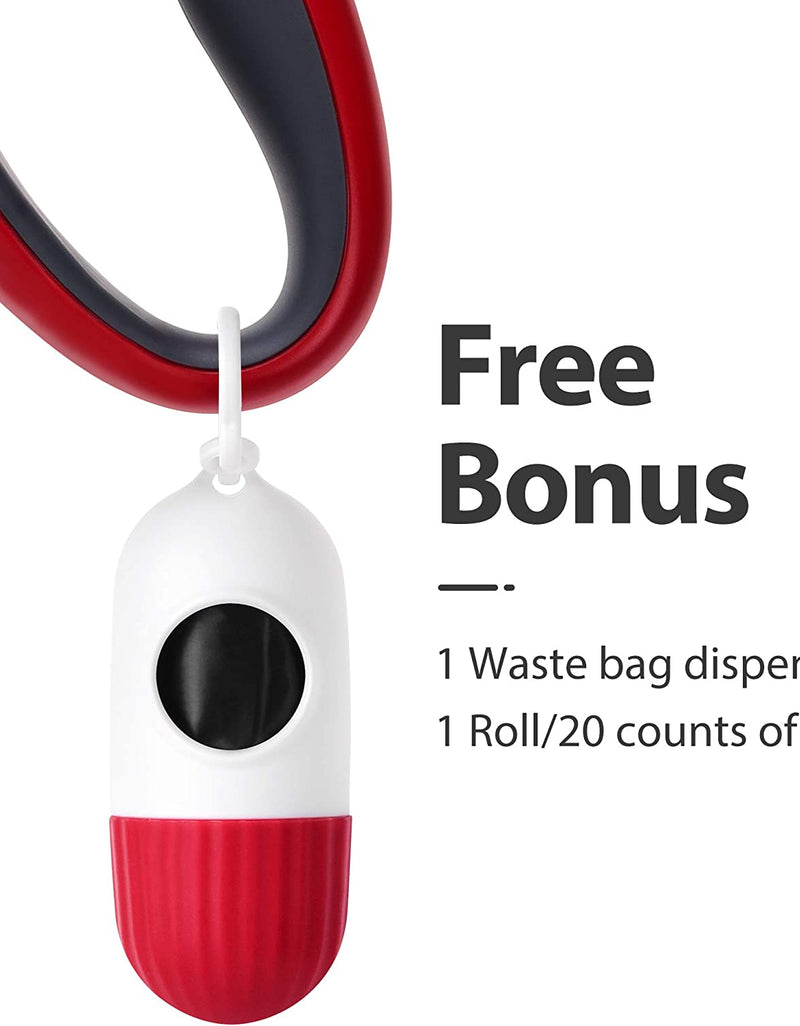 Retractable Dog Leash with Dispenser and Poop Bags for X-Small/Small/Medium/Large Breed, 16 Ft Heavy Duty Pet Walking Leash, Anti-Slip Soft Handle, Reflective Strong Nylon Tape, One-Handed Brake