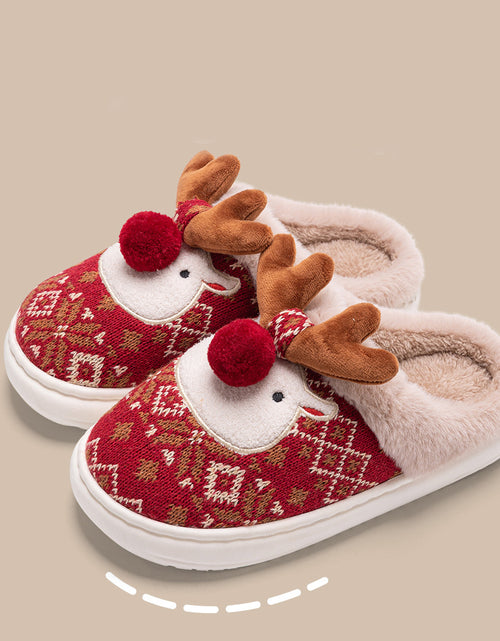 Load image into Gallery viewer, Cute Christmas Elk Plush Slippers Winter Ins Fashion Non-slip Floor Bedroom Home Slippers For Women Fuzzy House Shoes
