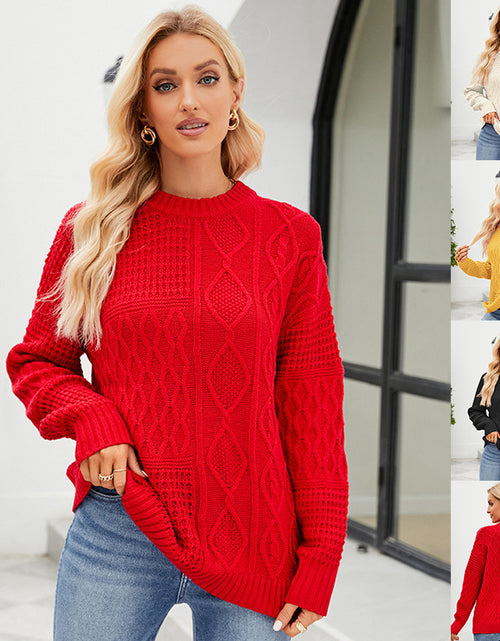 Load image into Gallery viewer, Casual Round-neck Pullover Sweater Fall Winter Solid Color Cable-knot Pattern Tops Women Clothing
