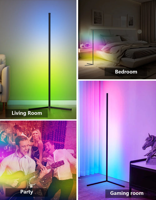 Load image into Gallery viewer, Led Corner Floor Lamp, Smart RGB Floor Lamp with App&amp;Remote, 16 Million Colors Changing, Music Sync, Modern Corner Led Light for Bedroom Living Room and Gaming Room, Timing&amp;Schedule
