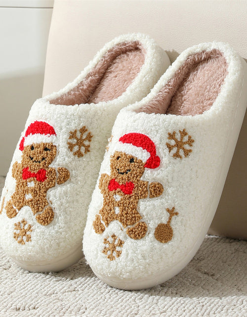 Load image into Gallery viewer, Christmas Snowflake Gingerbread Slippers Winter Indoor Non-slip Floor Bedroom Fuzzy House Shoes For Women Home Slippers
