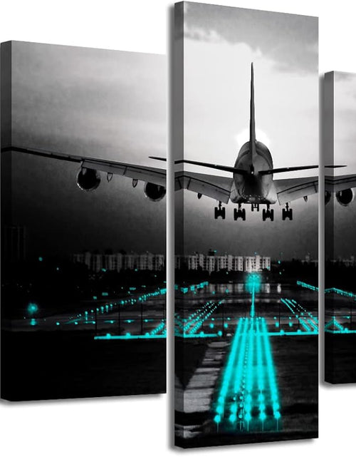 Load image into Gallery viewer, Boys Room Decor Black and White Wall Art Airplant Landing Pictures Modern Aviation Artwork Decorations 60&quot; W X 32&quot; H 5 Pieces
