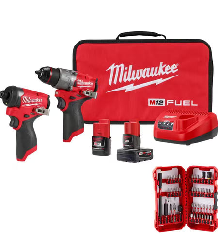 M12 FUEL 12-Volt Lithium-Ion Brushless Cordless Hammer Drill & Impact Driver Combo Kit (2-Tool) with Bit Set (45-Piece)