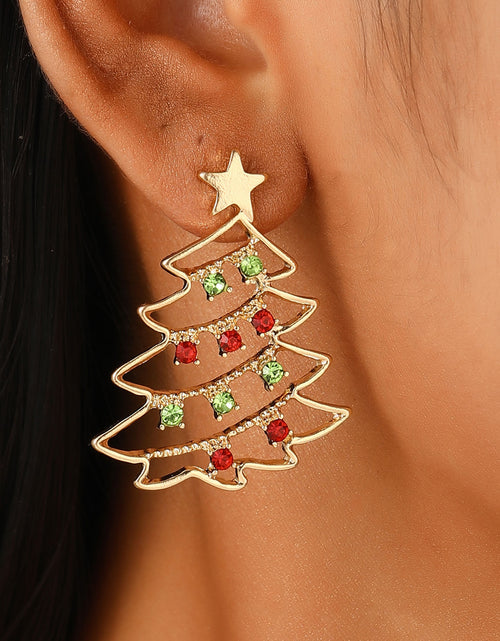 Load image into Gallery viewer, Christmas Earrings With Christmas Tree Colorful Zircon Christmas Tree Earrings  For Women Personality Earrings Party Jewelry Christmas Gift
