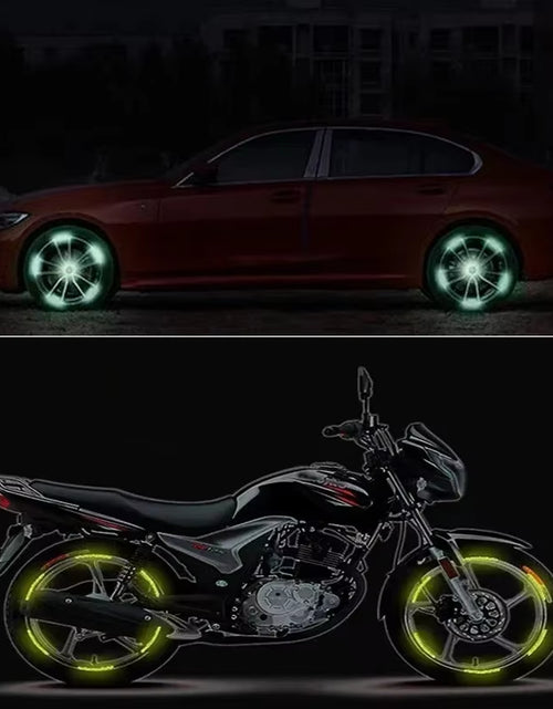 Load image into Gallery viewer, 20Pcs Car Wheel Hub Reflective Sticker Tire Rim Reflective Strips Luminous for Night Driving Car Bike Motorcycle Wheel Sticker
