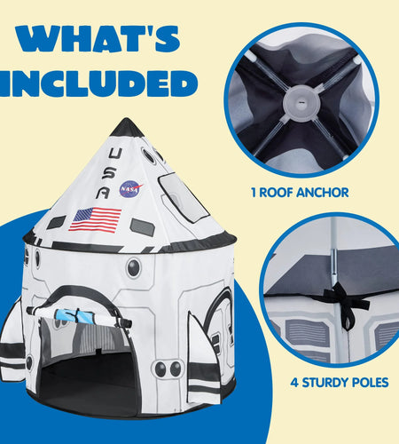 Rocket Ship Play Tents Set for Child, Pop up Playhouse with Tunnel, Kids Pretend Play