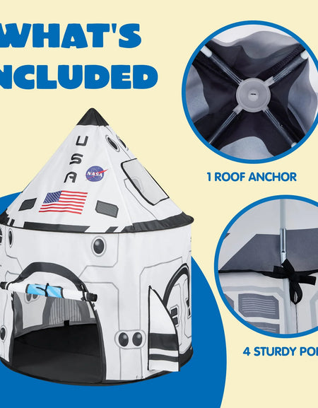 Rocket Ship Play Tents Set for Child, Pop up Playhouse with Tunnel, Kids Pretend Play