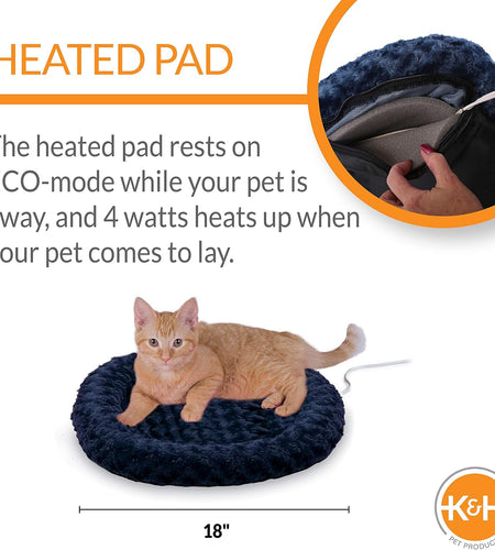 Thermo-Kitty Fashion Splash Indoor Heated Cat Bed, Heated Bed for Dogs or Cats with Removable Waterproof Heater Blue Small 18 Inches Round