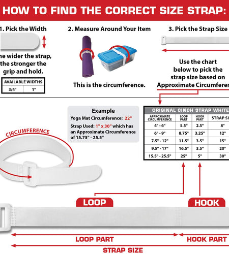 Reusable Cinch Straps 1" X 12" - 12 Pack, Multipurpose Quality Hook and Loop Securing Straps (White) - plus 2 Free Bonus Reusable Cable Ties