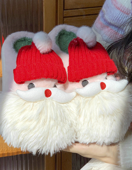Cute Christmas Santa Claus Home Slippers Winter Warm Indoor Non-slip Floor Plush Shoes For Women