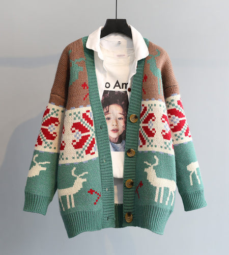 Women's Christmas Fawn Jacquard Vintage Blouse Jacket
