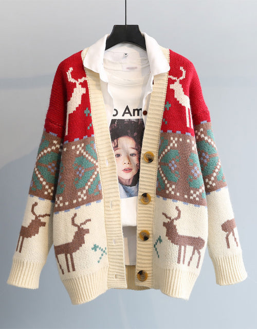 Load image into Gallery viewer, Women&#39;s Christmas Fawn Jacquard Vintage Blouse Jacket
