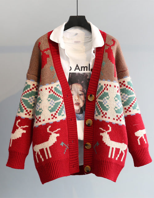 Load image into Gallery viewer, Women&#39;s Christmas Fawn Jacquard Vintage Blouse Jacket
