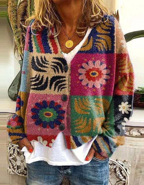 Load image into Gallery viewer, New Christmas Abstract Flowers Printing Sweater Fashion Casual Short Cardigan Coat Womens Clothing
