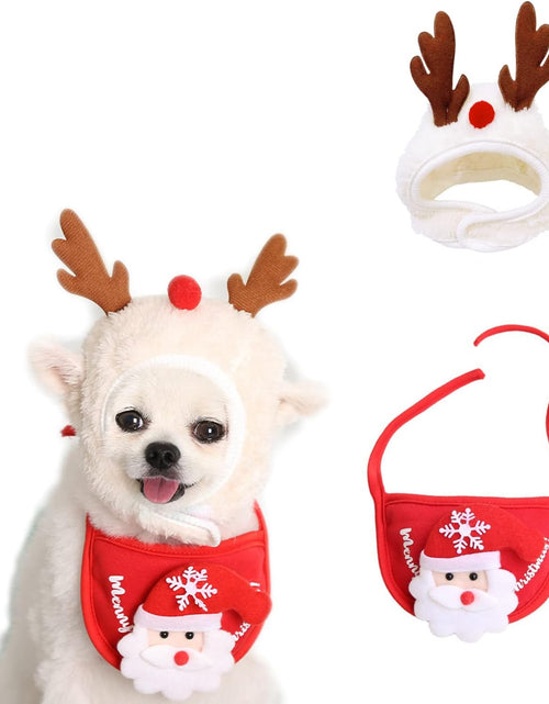 Load image into Gallery viewer, 2PCS Christmas Adjustable Pet Christmas Costume Set Including Reindeer Antlers Christmas Tree Headband and Pet Christmas Accessories Decoration Scarf
