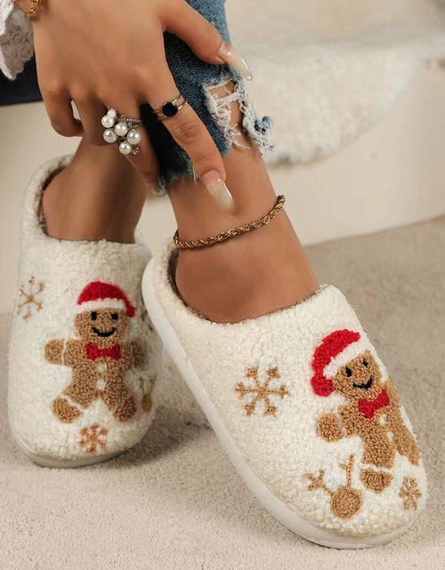 Load image into Gallery viewer, Christmas Snowflake Gingerbread Slippers Winter Indoor Non-slip Floor Bedroom Fuzzy House Shoes For Women Home Slippers
