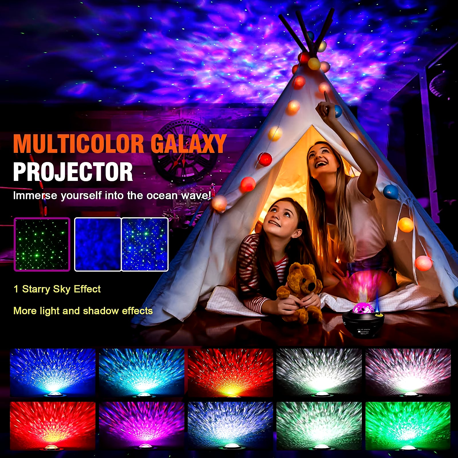 Starry Projector Galaxy Night Light Child Bluetooth USB Music Player Star Nightlight Romantic Ocean Projector Night Lamp Gifts