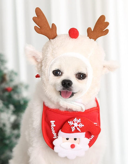 Load image into Gallery viewer, 2PCS Christmas Adjustable Pet Christmas Costume Set Including Reindeer Antlers Christmas Tree Headband and Pet Christmas Accessories Decoration Scarf
