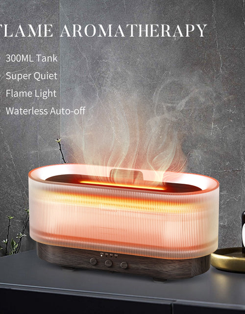 Load image into Gallery viewer, Essential Oil Diffuser for Home Bedroom, 300Ml Cool Mist Humidifier with Flame Light, 6 Colors Changed, Dark Wood Grain
