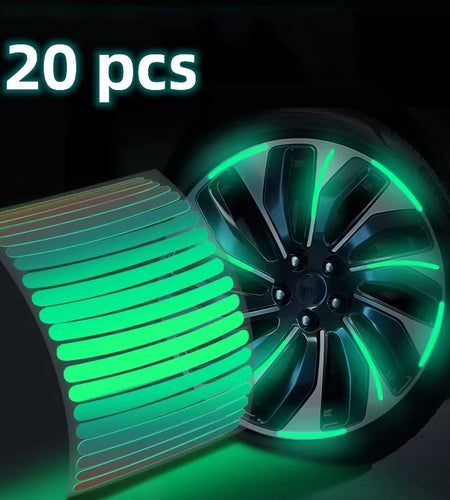 20Pcs Car Wheel Hub Reflective Sticker Tire Rim Reflective Strips Luminous for Night Driving Car Bike Motorcycle Wheel Sticker