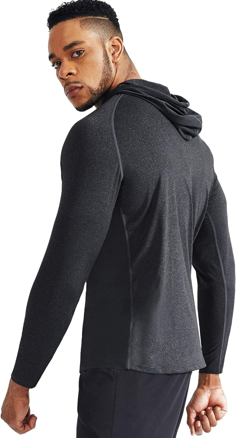 Men'S Dry Fit Athletic Workout Running Shirts Long Sleeve with Hoods