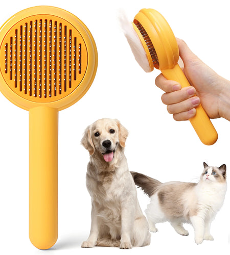 Cat Brush with Release Button, Pet Brush, Self-Cleaning Sliker Brush with One Click, Grooming Brush for Cat Dog(Pink)