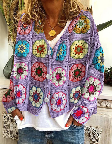 New Christmas Abstract Flowers Printing Sweater Fashion Casual Short Cardigan Coat Womens Clothing