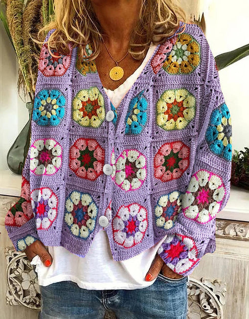Load image into Gallery viewer, New Christmas Abstract Flowers Printing Sweater Fashion Casual Short Cardigan Coat Womens Clothing
