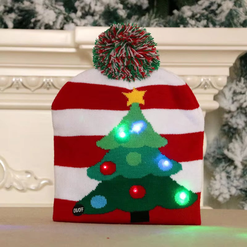 New Style! LED Christmas Hat Beanie Light up Illuminate Warm Hat 48 Patterns New Year Snowman Sweater Hat Christmas Decorations