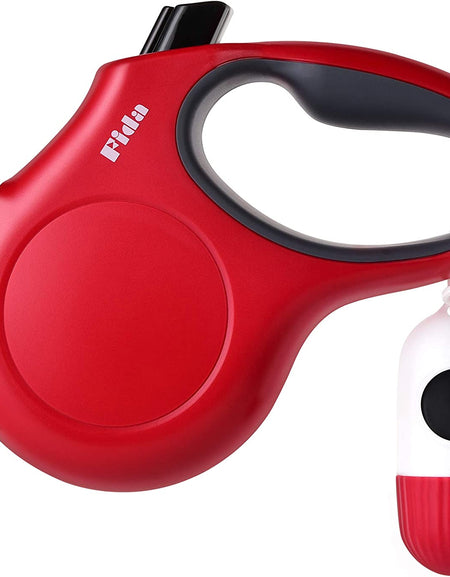 Retractable Dog Leash with Dispenser and Poop Bags for X-Small/Small/Medium/Large Breed, 16 Ft Heavy Duty Pet Walking Leash, Anti-Slip Soft Handle, Reflective Strong Nylon Tape, One-Handed Brake