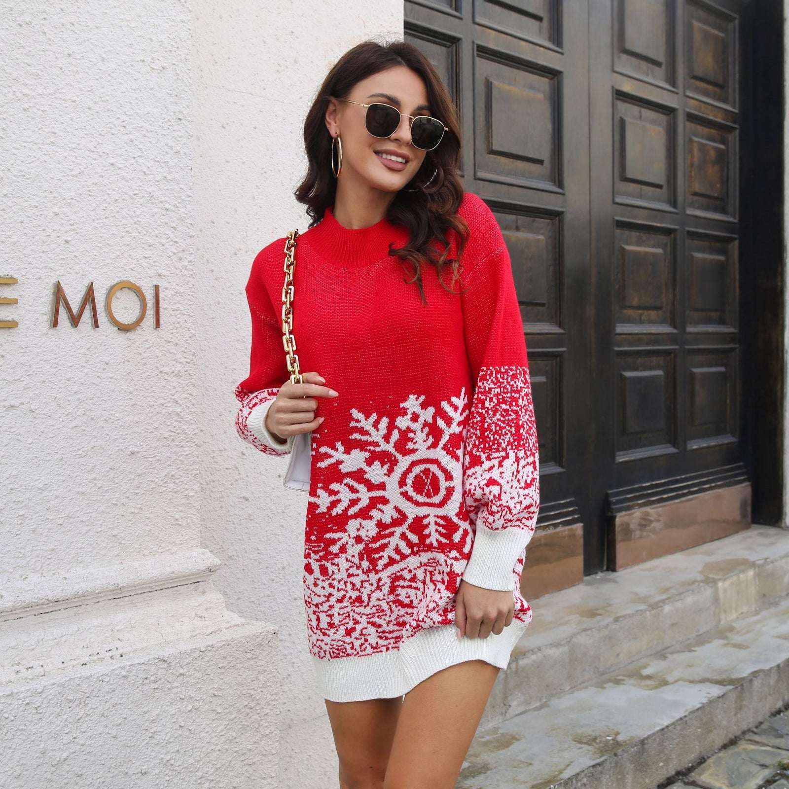 Christmas Snowflake Sweater Dress Loose Pullover Knitted Dre My Sister-Sister Store Christmas Snowflake Sweater Dress Loose Pullover Knitted Dre My Sister-Sister Store