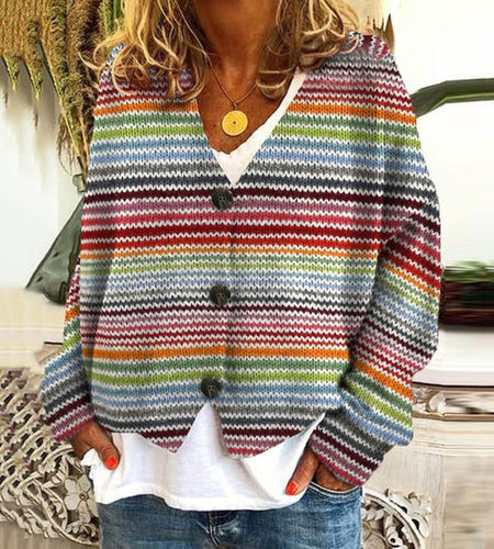 New Christmas Abstract Flowers Printing Sweater Fashion Casual Short Cardigan Coat Womens Clothing