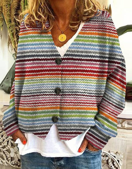 New Christmas Abstract Flowers Printing Sweater Fashion Casual Short Cardigan Coat Womens Clothing