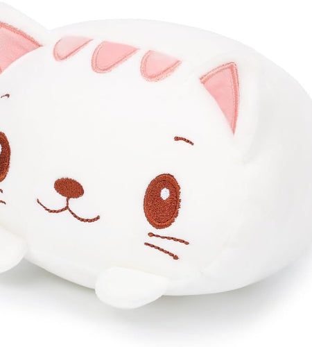 23.6 Inch Cute White Cat Plush Stuffed Animal Cylindrical Body Pillow,Super Soft Cartoon Hugging Toy Gifts for Bedding, Kids Sleeping Kawaii Pillow