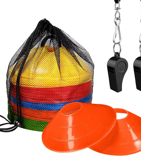 50Pcs Pro Disc Cones - Agility Soccer Cones Football Cones with Carry Bag and 2 Whistles for Sports Training, Football, Basketball
