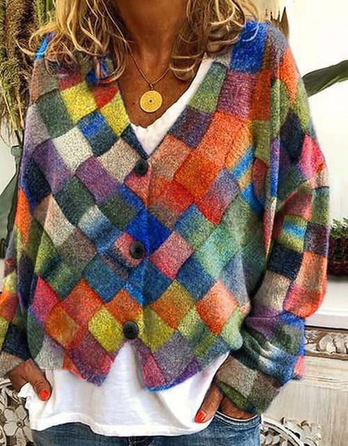 Load image into Gallery viewer, New Christmas Abstract Flowers Printing Sweater Fashion Casual Short Cardigan Coat Womens Clothing
