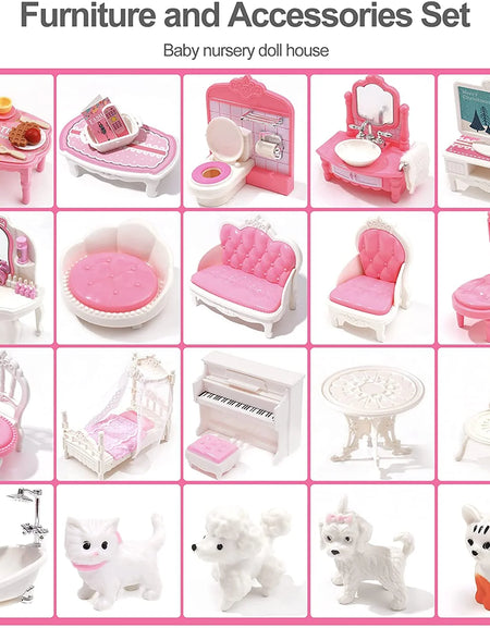 Victoria Wooden Dollhouse for Kids Furniture Preschool Dollhouse House Toy for Toddlers Girls