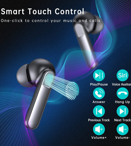 Wireless Earbuds, Bluetooth 5.1 Earbuds Noise Cancelling Wireless Headphones, Deep Bass with Type C Charging Case Waterproof Built-In Mic Headset for Iphone Android Black
