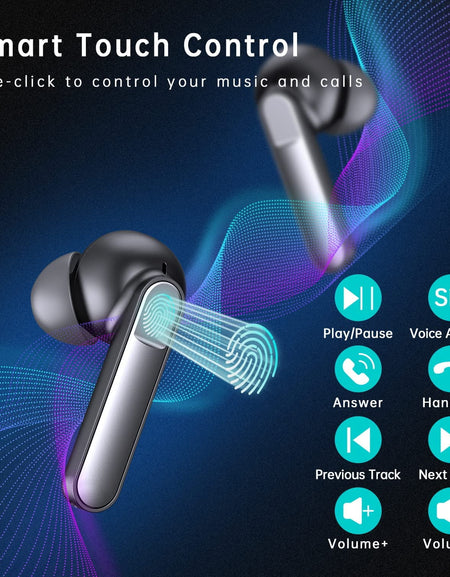 Wireless Earbuds, Bluetooth 5.1 Earbuds Noise Cancelling Wireless Headphones, Deep Bass with Type C Charging Case Waterproof Built-In Mic Headset for Iphone Android Black