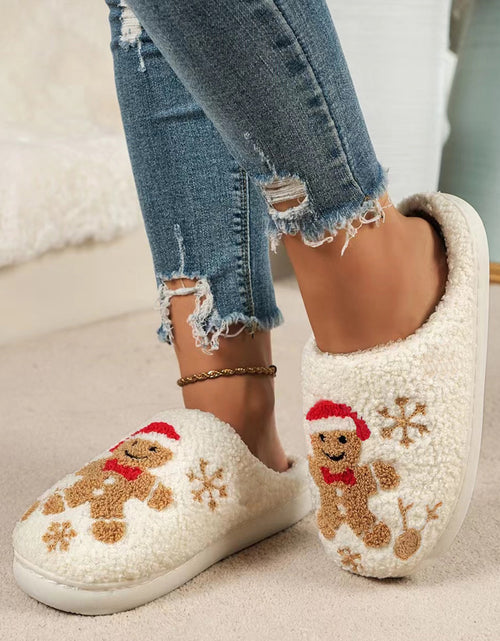 Load image into Gallery viewer, Christmas Snowflake Gingerbread Slippers Winter Indoor Non-slip Floor Bedroom Fuzzy House Shoes For Women Home Slippers
