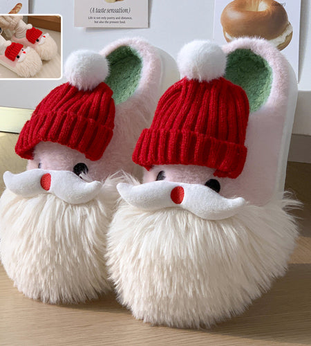 Cute Christmas Santa Claus Home Slippers Winter Warm Indoor Non-slip Floor Plush Shoes For Women