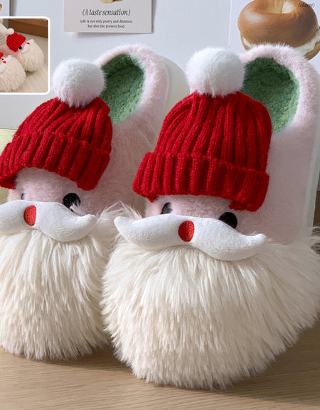 Cute Christmas Santa Claus Home Slippers Winter Warm Indoor Non-slip Floor Plush Shoes For Women