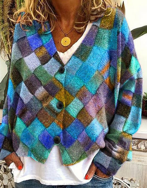 Load image into Gallery viewer, New Christmas Abstract Flowers Printing Sweater Fashion Casual Short Cardigan Coat Womens Clothing
