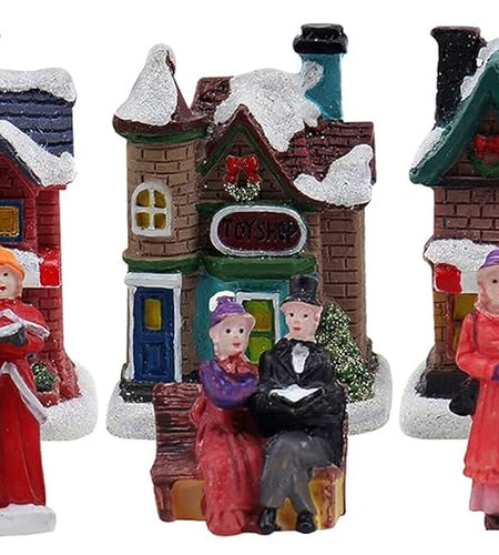 Christmas Village Set - Complete Decoration Includes Figurines and Houses - Perfect Addition to Your Christmas Indoor Decorations & Snow Village Displays - Made of Resin (12 Piece Snow Village Set)