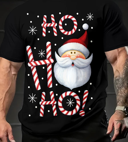 Christmas Pattern Printed T-shirt, Men's Comfortable Short Sleeved Round Neck T-shirt, Summer Outdoor Activity Men's Clothing