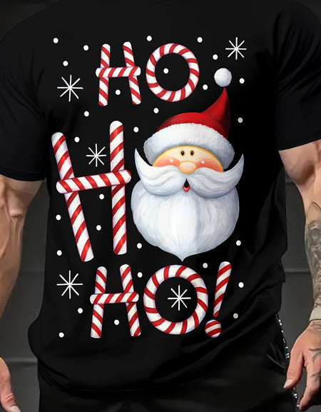 Christmas Pattern Printed T-shirt, Men's Comfortable Short Sleeved Round Neck T-shirt, Summer Outdoor Activity Men's Clothing
